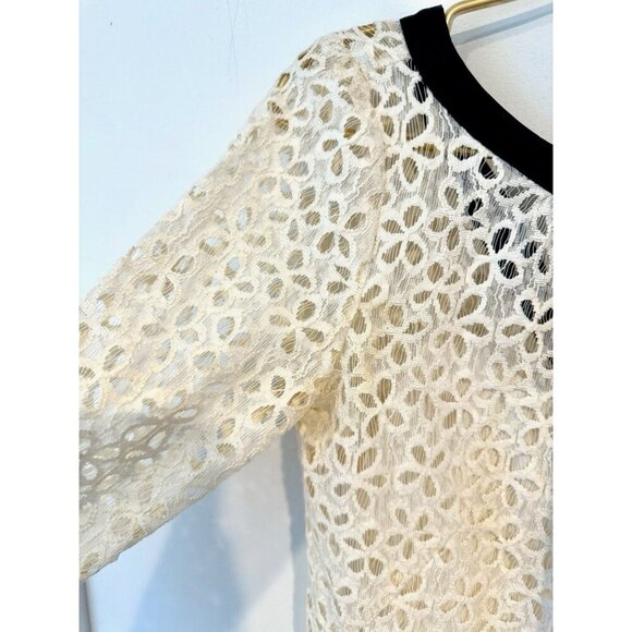 Milly Cream/Black Eyelet Shift Mini Dress Women's Size 2 Coquette Preppy Dainty - Picture 4 of 16